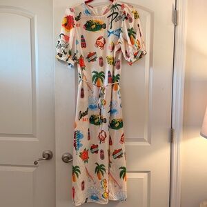 Tropical Print White Dress